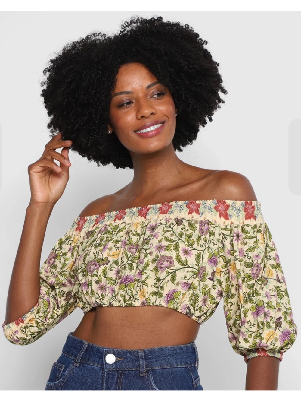 Blusa Cropped Farm Rio Brazil small Floral Off-Shoulder Cropped Women’s Top in
